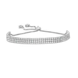 Cubic Zirconia Triple Row Bolo Bracelet in Sterling Silver - 9.5"