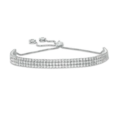 Cubic Zirconia Triple Row Bolo Bracelet in Sterling Silver - 9.5"