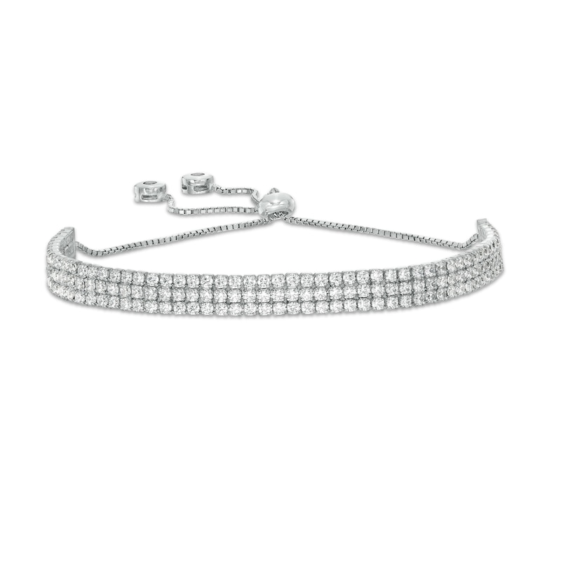 Cubic Zirconia Triple Row Bolo Bracelet in Sterling Silver - 9.5"