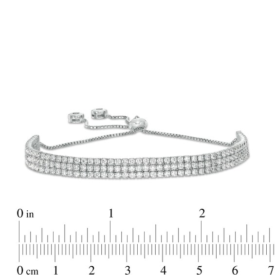Cubic Zirconia Triple Row Bolo Bracelet in Sterling Silver - 9.5"