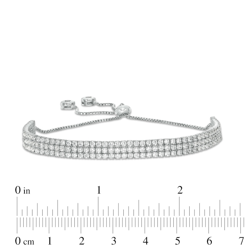 Cubic Zirconia Triple Row Bolo Bracelet in Sterling Silver - 9.5"