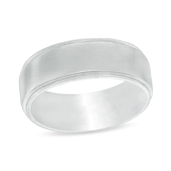 10mm Satin Stepped Edge Wedding Band in Sterling Silver - Size 10