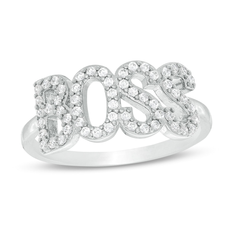 Cubic Zirconia "BOSS" Ring in Sterling Silver - Size 7