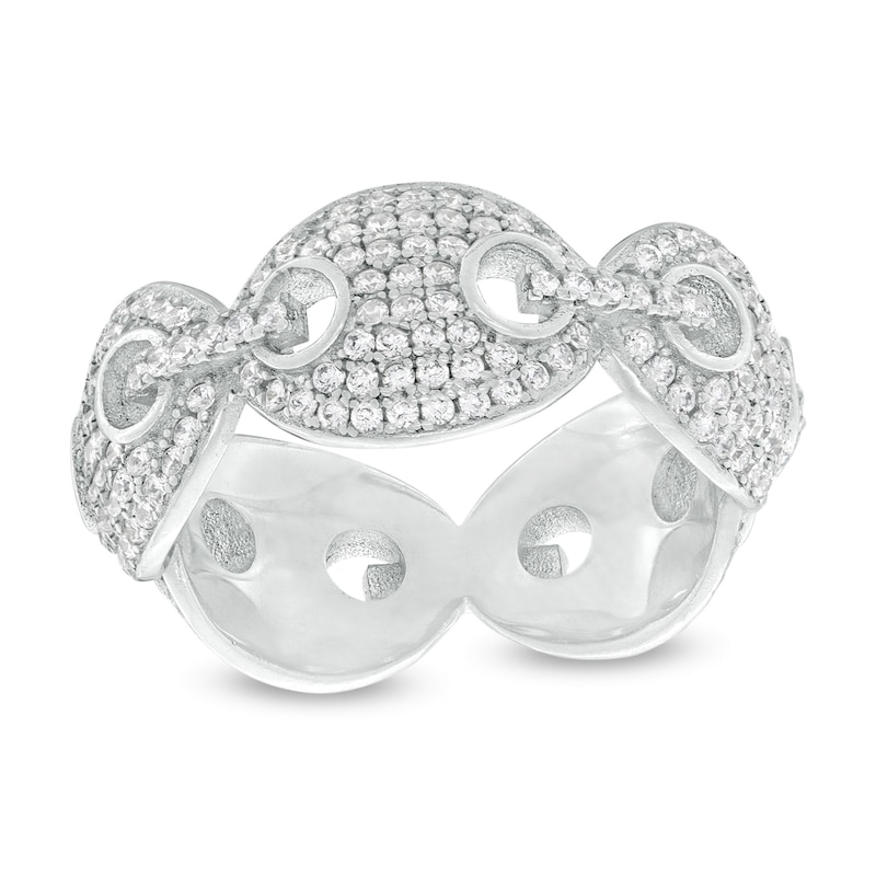 Cubic Zirconia Pavé Oval Link Ring in Sterling Silver - Size 7