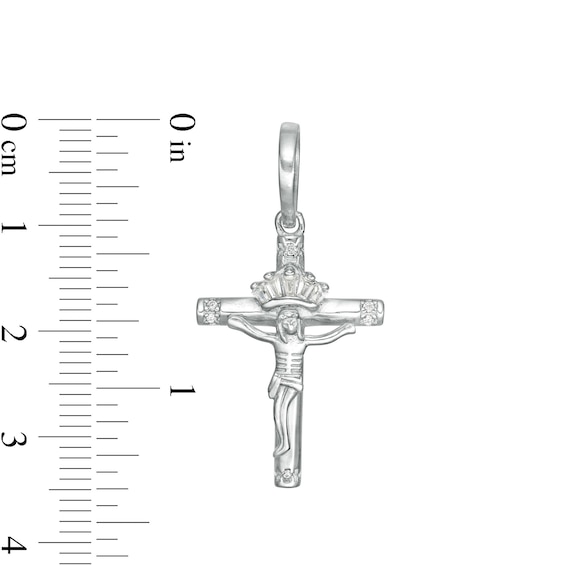 Cubic Zirconia Crown Crucifix Charm in Sterling Silver