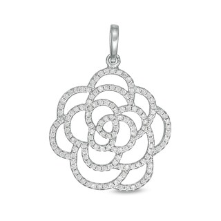 Cubic Zirconia Open Flower Outline Charm in Sterling Silver