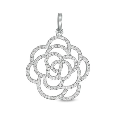 Cubic Zirconia Open Flower Outline Charm in Sterling Silver