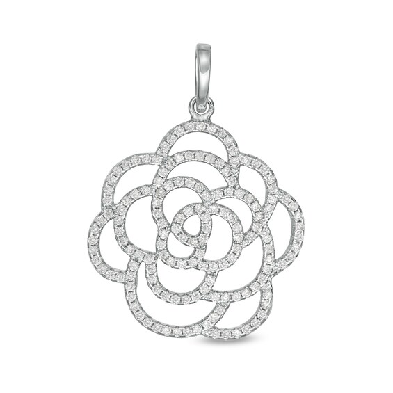 Cubic Zirconia Open Flower Outline Charm in Sterling Silver