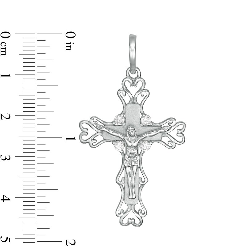 Main Image 2 of Cubic Zirconia Ornate Crucifix Charm in Sterling Silver