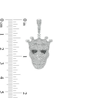 Black and White Cubic Zirconia Skull with Crown Necklace Charm in Sterling Silver