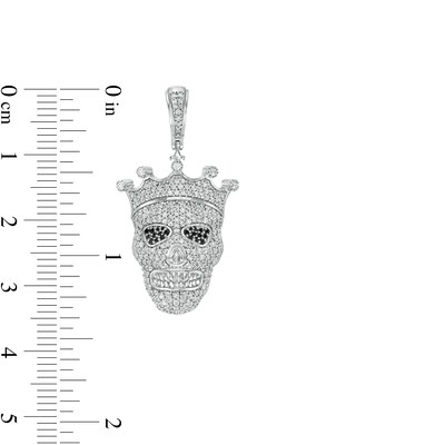 Black and White Cubic Zirconia Skull with Crown Necklace Charm in Sterling Silver