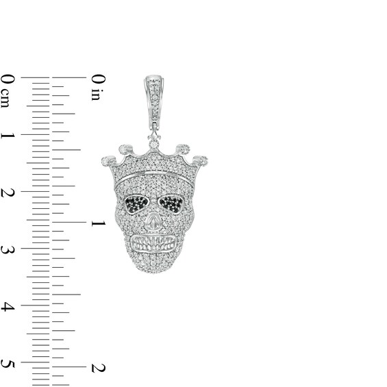 Black and White Cubic Zirconia Skull with Crown Necklace Charm in Sterling Silver