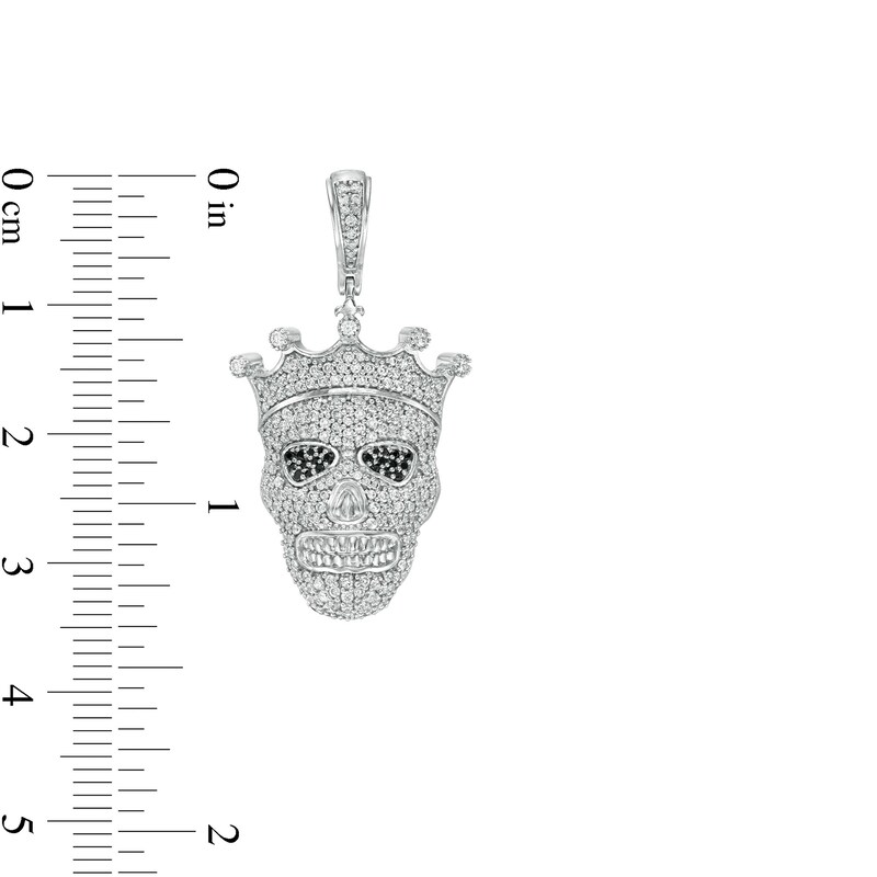 Main Image 2 of Black and White Cubic Zirconia Skull with Crown Necklace Charm in Sterling Silver