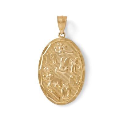 10K Gold Textured "Good Luck" Oval Medallion Necklace Charm