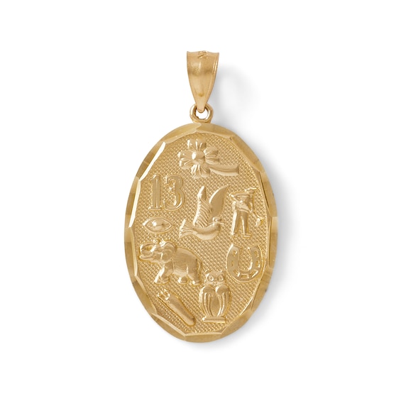 Textured "Good Luck" Oval Medallion Necklace Charm in 10K Solid Gold