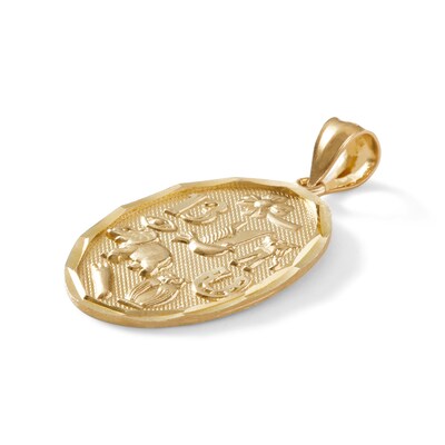 10K Gold Textured "Good Luck" Oval Medallion Necklace Charm