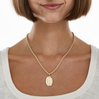 10K Gold Textured "Good Luck" Oval Medallion Necklace Charm