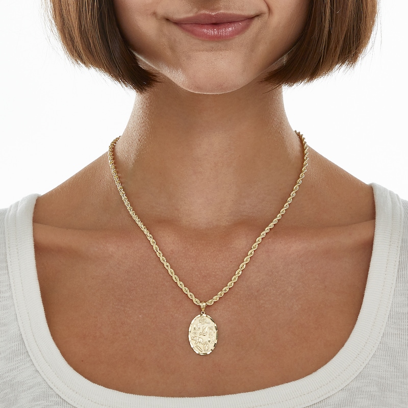 Textured "Good Luck" Oval Medallion Necklace Charm in 10K Solid Gold