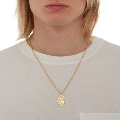 10K Gold Textured "Good Luck" Oval Medallion Necklace Charm