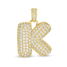 Cubic Zirconia &quot;K&quot; Puff Block Initial Necklace Charm in 10K Semi-Solid Gold