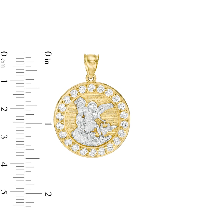 Main Image 2 of Cubic Zirconia Frame Saint Michael Medallion Necklace Charm in 10K Solid Gold