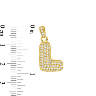 Cubic Zirconia "L" Puff Block Initial Necklace Charm in 10K Gold