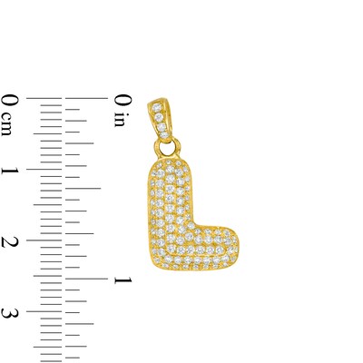 Cubic Zirconia "L" Puff Block Initial Necklace Charm in 10K Gold