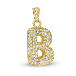 Cubic Zirconia &quot;B&quot; Puff Block Initial Necklace Charm in 10K Solid Gold