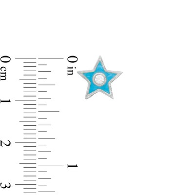 4.5mm Cubic Zirconia Frame and Blue Enamel Star Two Pair Stud Earrings Set in Sterling Silver