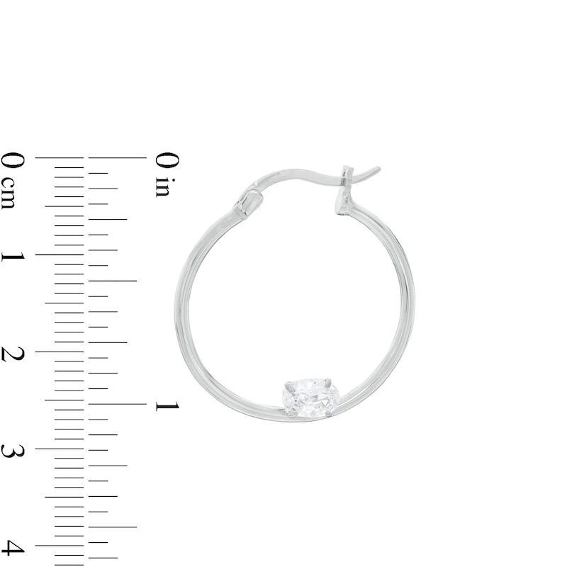 Sideways Oval Cubic Zirconia Solitaire 25mm Tube Hoop Earrings in Sterling Silver