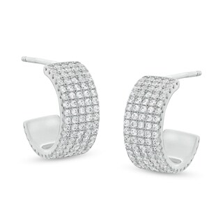 Cubic Zirconia Multi-Row J-Hoop Earrings in Sterling Silver