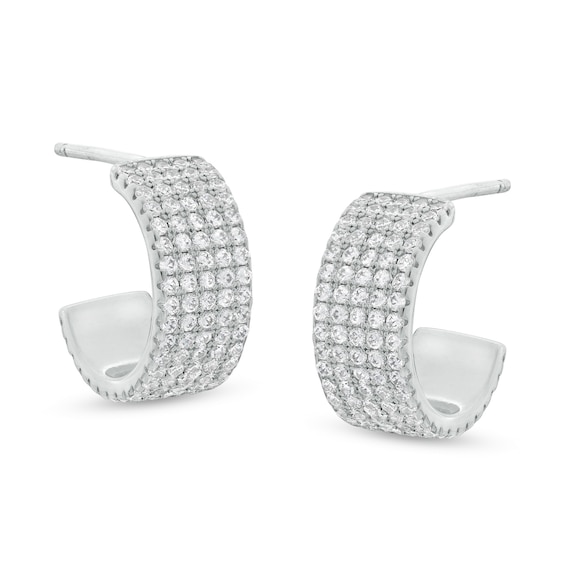 Cubic Zirconia Multi-Row J-Hoop Earrings in Sterling Silver