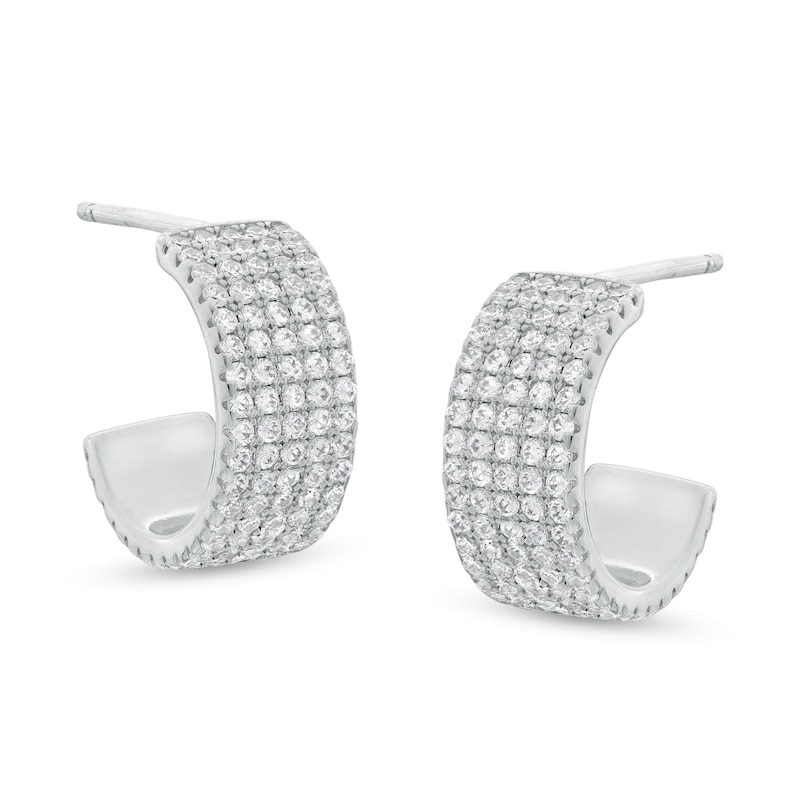 Cubic Zirconia Multi-Row J-Hoop Earrings in Sterling Silver