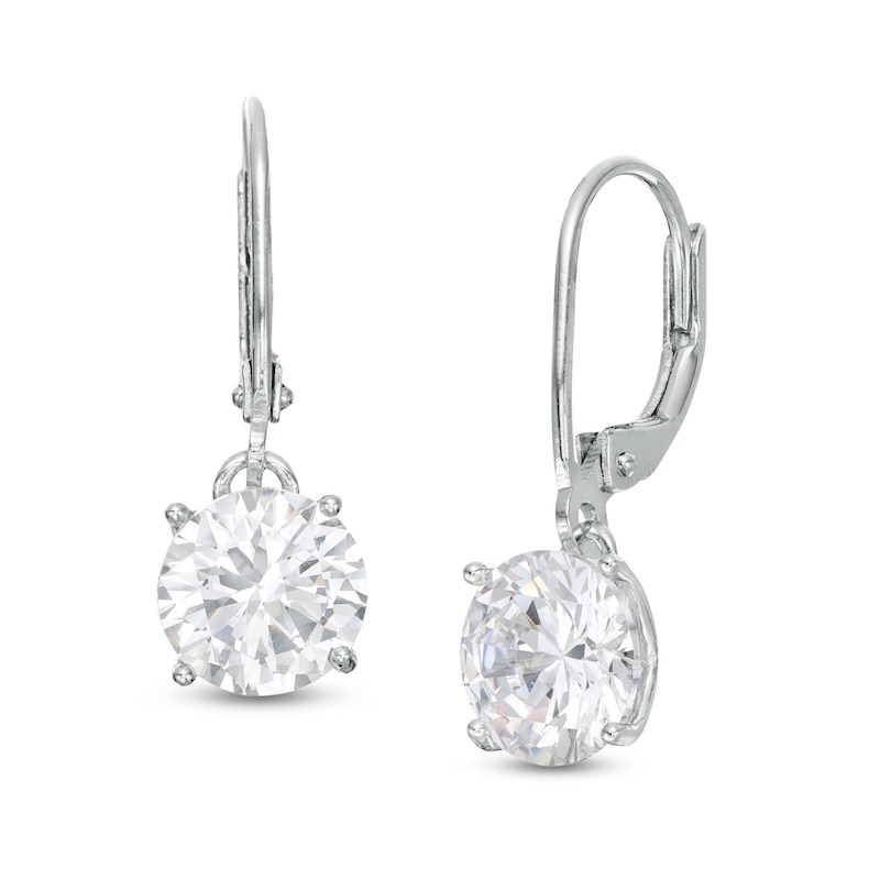 7.5mm Cubic Zirconia Solitaire Dangle Drop Earrings in Sterling Silver