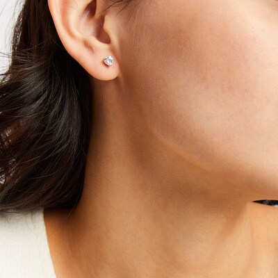 Solid Sterling Silver Graduated CZ Heart Three Pair Stud Earrings Set