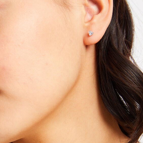 Solid Sterling Silver Graduated CZ Heart Three Pair Stud Earrings Set