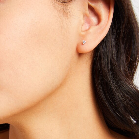 Solid Sterling Silver Graduated CZ Heart Three Pair Stud Earrings Set