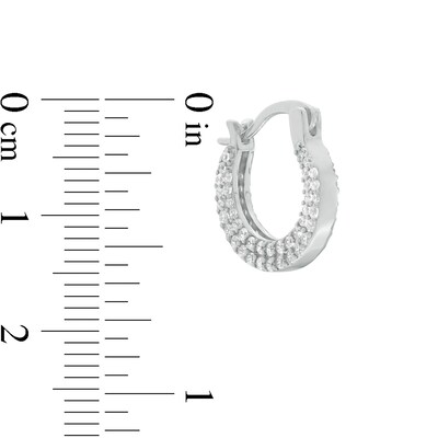 Cubic Zirconia Double Row Outside Edge 14mm Huggie Hoop Earrings in Sterling Silver