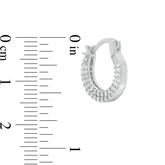 Cubic Zirconia Double Row Outside Edge 14mm Huggie Hoop Earrings in Sterling Silver