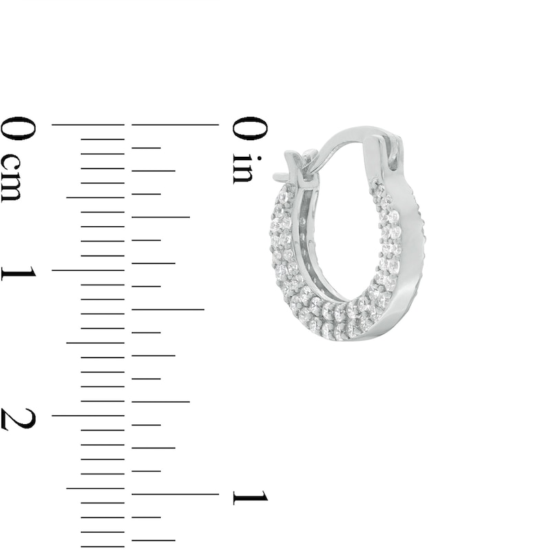 Main Image 2 of Cubic Zirconia Double Row Outside Edge 14mm Huggie Hoop Earrings in Sterling Silver