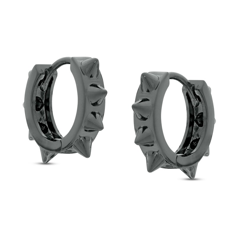 20mm Spiked Huggie Hoop Earrings in Sterling Silver with Black Rhodium