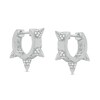 Cubic Zirconia Double Row Spiked 22mm Huggie Hoop Earrings in Sterling Silver