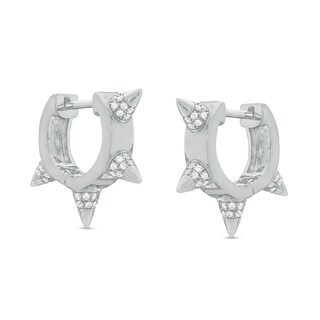 Cubic Zirconia Double Row Spiked 22mm Huggie Hoop Earrings in Sterling Silver