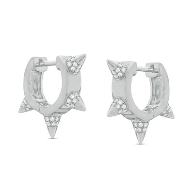 Cubic Zirconia Double Row Spiked 22mm Huggie Hoop Earrings in Sterling Silver