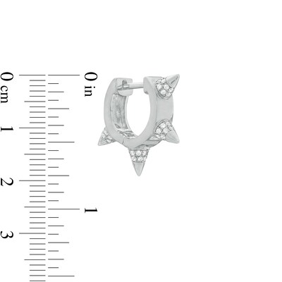 Cubic Zirconia Double Row Spiked 22mm Huggie Hoop Earrings in Sterling Silver