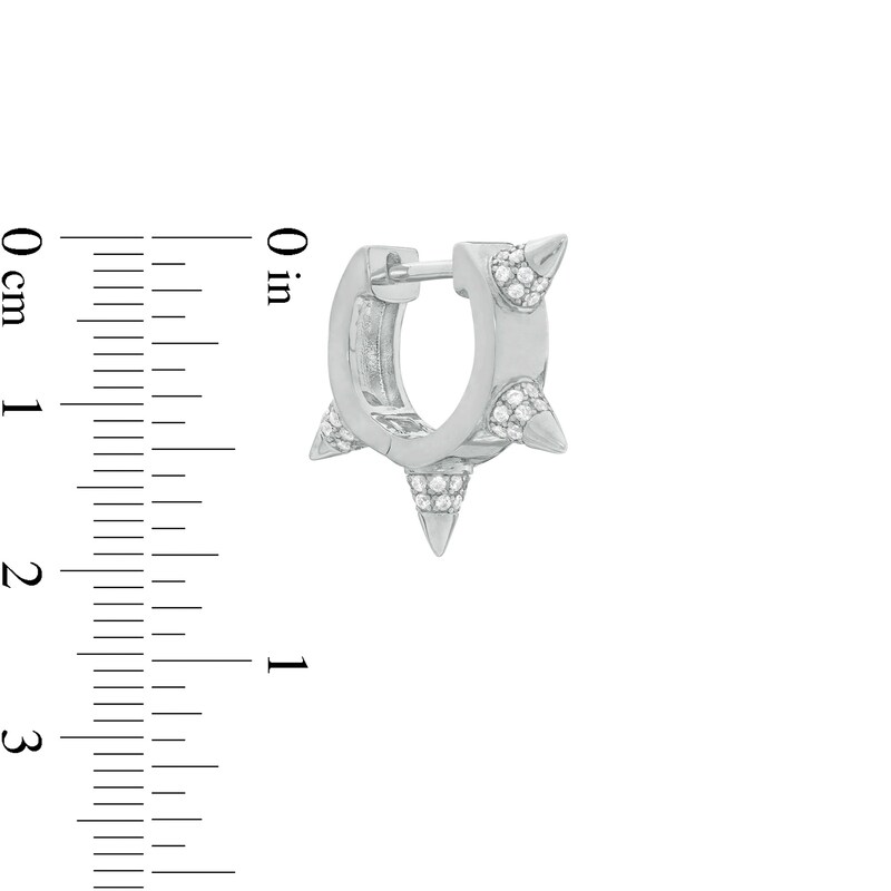 Cubic Zirconia Double Row Spiked 22mm Huggie Hoop Earrings in Sterling Silver