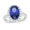 Thumbnail Image 1 of Oval Blue and Round White Cubic Zirconia Frame Ring in Sterling Silver - Size 7