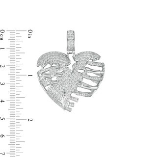 Cubic Zirconia Skeleton Heart Necklace Charm in Sterling Silver