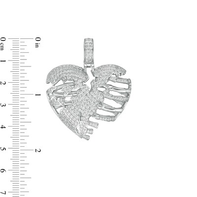 Cubic Zirconia Skeleton Heart Necklace Charm in Sterling Silver