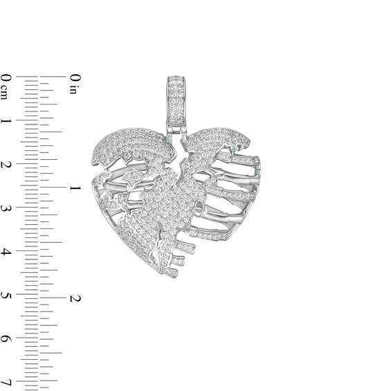 Cubic Zirconia Skeleton Heart Necklace Charm in Sterling Silver